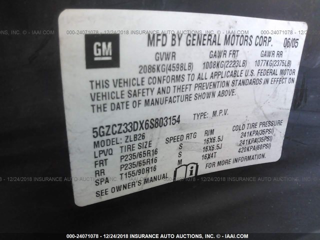 5GZCZ33DX6S803154 - 2006 SATURN VUE 黑色 照片 9