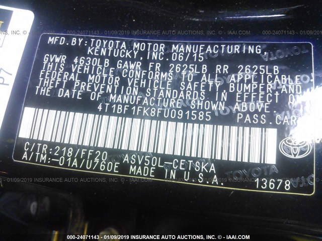 4T1BF1FK8FU091585 - 2015 TOYOTA CAMRY LE/XLE/SE/XSE BLACK photo 9