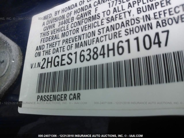 2HGES16384H611047 - 2004 HONDA CIVIC DX VP Mavi foto 9