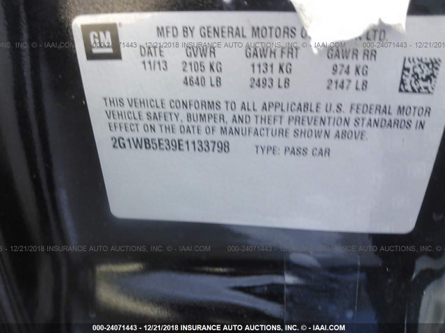 2G1WB5E39E1133798 - 2014 CHEVROLET IMPALA LIMITED LT BLACK photo 9