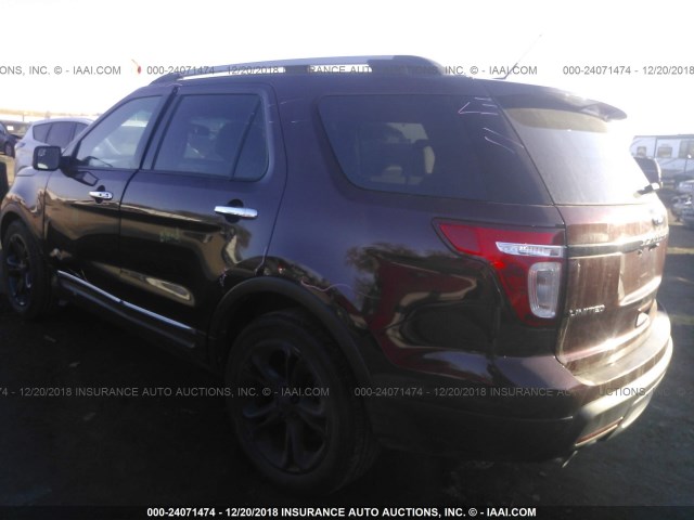 1FMHK7F85CGB01576 - 2012 FORD EXPLORER LIMITED BURGUNDY photo 3