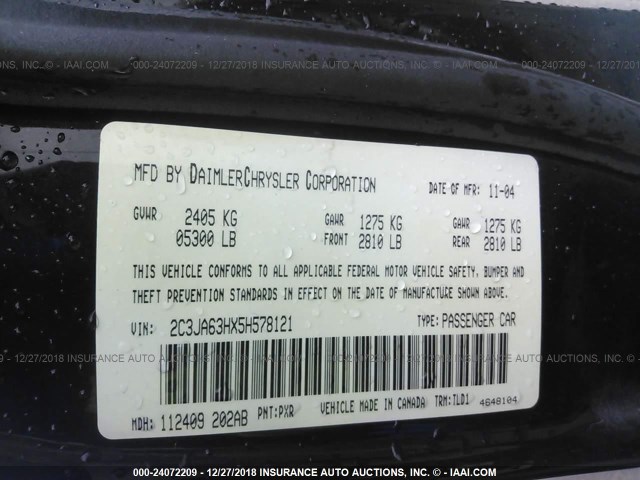 2C3JA63HX5H578121 - 2005 CHRYSLER 300C BLACK photo 9