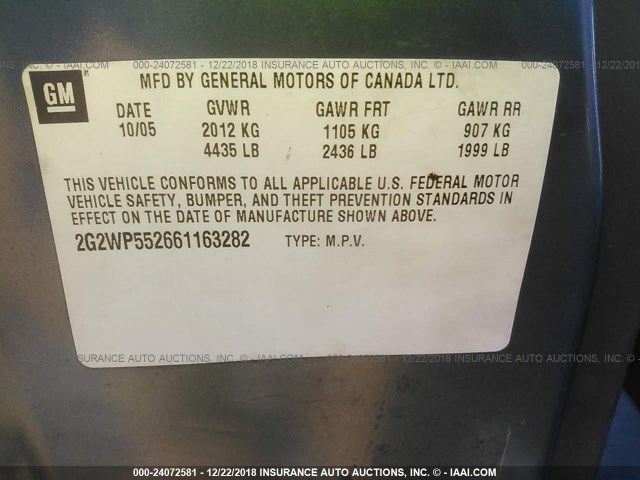 2G2WP552661163282 - 2006 PONTIAC GRAND PRIX GRAY photo 9