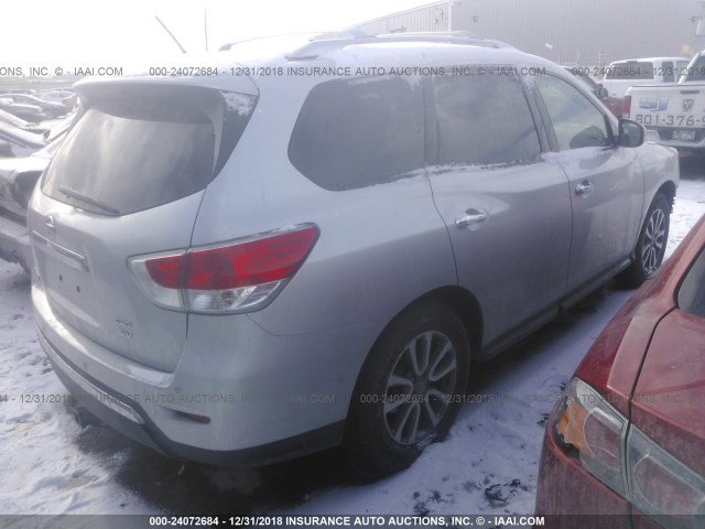 5N1AR2MM8DC637379 - 2013 NISSAN PATHFINDER S/SV/SL/PLATINUM SILVER photo 4