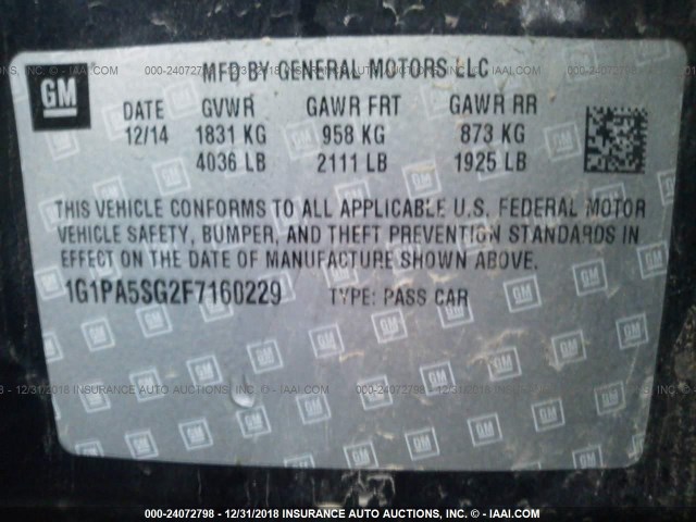 1G1PA5SG2F7160229 - 2015 CHEVROLET CRUZE LS მუქი ლურჯი ფოტო 9