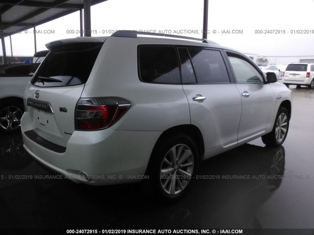 JTEEW44A992026186 - 2009 TOYOTA HIGHLANDER HYBRID LIMITED WHITE photo 4