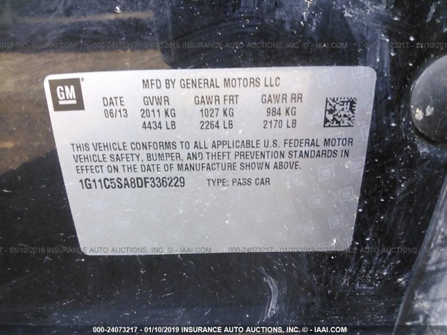 1G11C5SA8DF336229 - 2013 CHEVROLET MALIBU 1LT შავი ფოტო 9