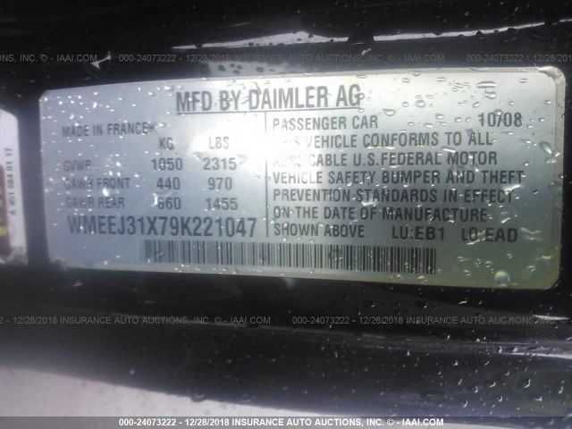 WMEEJ31X79K221047 - 2009 SMART FORTWO PURE/PASSION SILVER photo 9