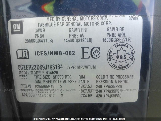 5GZER23D69J193184 - 2009 SATURN OUTLOOK XR Көк фото 9