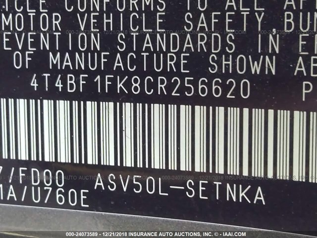 4T4BF1FK8CR256620 - 2012 TOYOTA CAMRY SE/LE/XLE GRAY photo 9