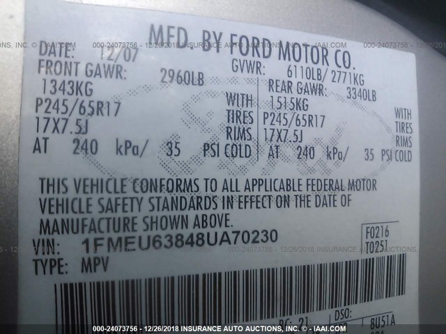 1FMEU63848UA70230 - 2008 FORD EXPLORER XLT SILVER photo 7