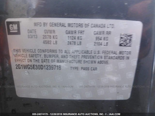 2G1WG5E30D1239718 - 2013 CHEVROLET IMPALA LT 黑色 照片 9