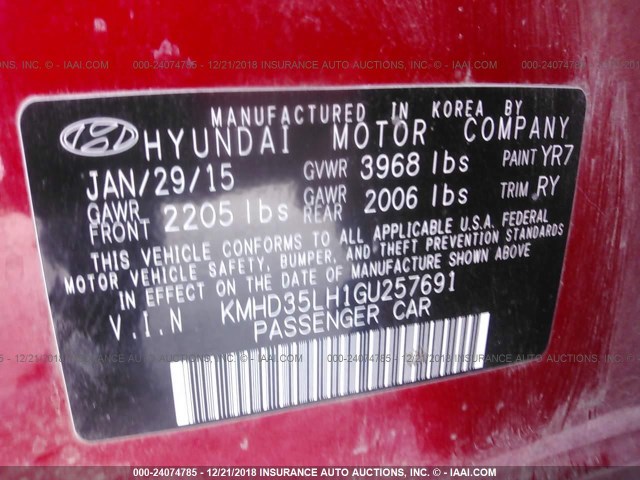 KMHD35LH1GU257691 - 2016 HYUNDAI ELANTRA GT RED photo 9