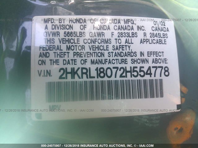 2HKRL18072H554778 - 2002 HONDA ODYSSEY EXL GRAY photo 9