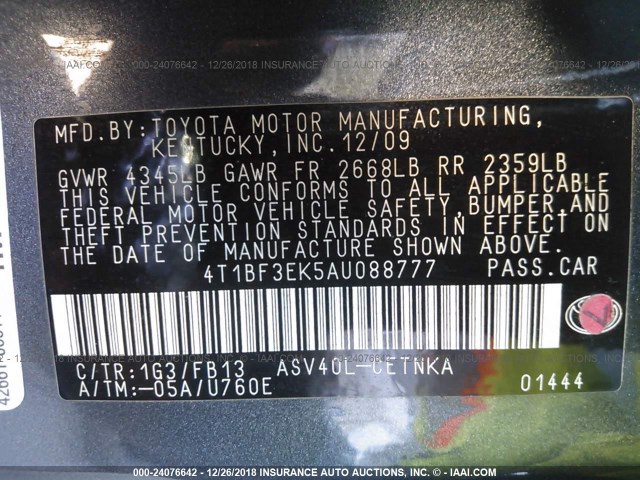 4T1BF3EK5AU088777 - 2010 TOYOTA CAMRY SE/LE/XLE 灰色 照片 9