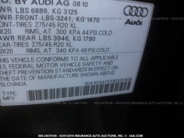 WA1DGAFEXBD001829 - 2011 AUDI Q7 PRESTIGE BLACK photo 9