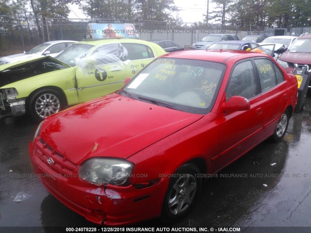 KMHCG45C45U671475 - 2005 HYUNDAI ACCENT GL RED photo 2