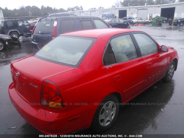 KMHCG45C45U671475 - 2005 HYUNDAI ACCENT GL RED photo 4