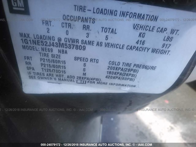 1G1NE52J43M537809 - 2003 CHEVROLET MALIBU LS 黑色 照片 9