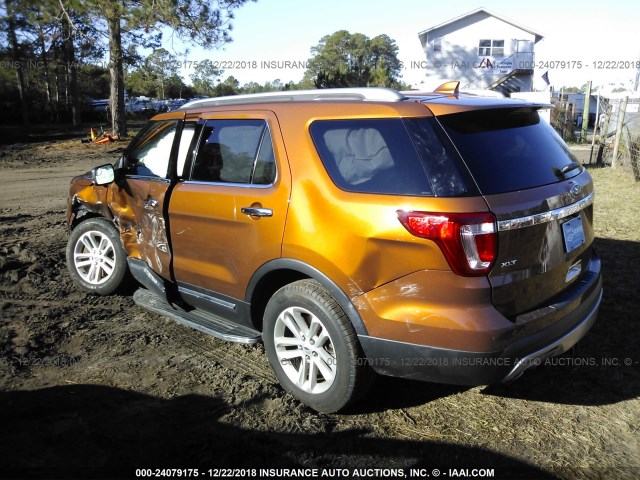 1FM5K7D87HGB28209 - 2017 FORD EXPLORER XLT ORANGE photo 3