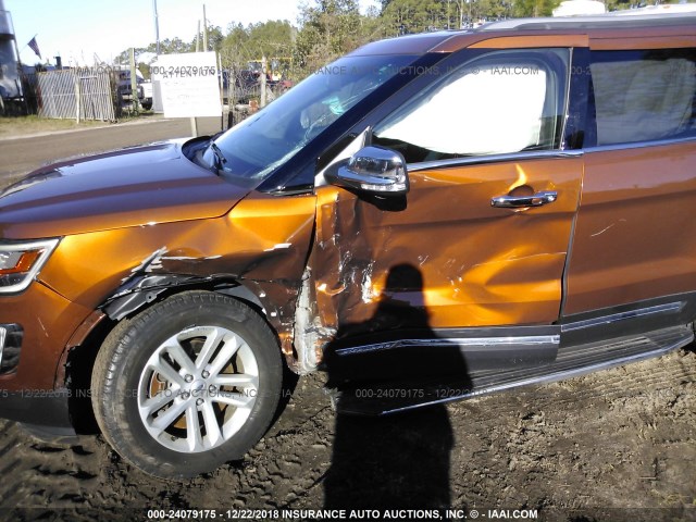 1FM5K7D87HGB28209 - 2017 FORD EXPLORER XLT ORANGE photo 6