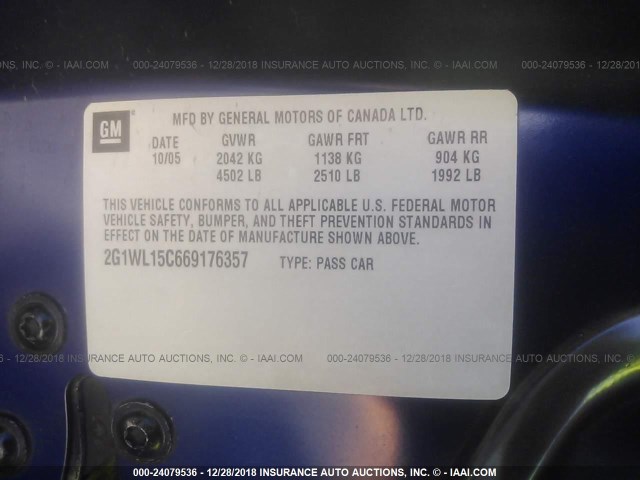 2G1WL15C669176357 - 2006 CHEVROLET MONTE CARLO SS 蓝色 照片 9