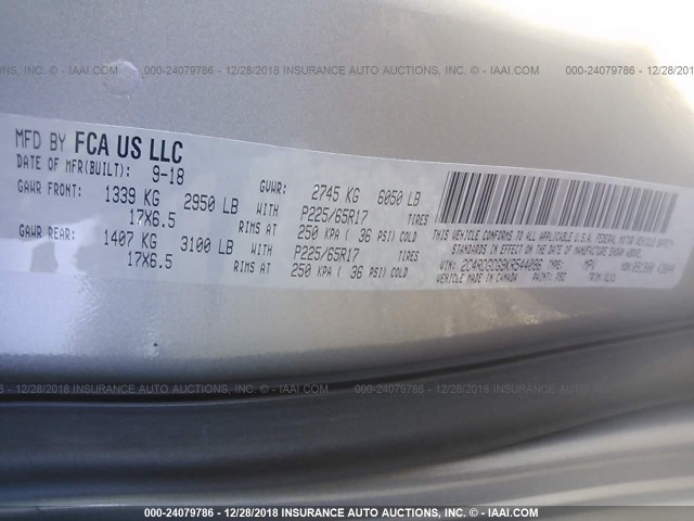 2C4RDGCG9KR544096 - 2019 DODGE GRAND CARAVAN SXT SILVER photo 9