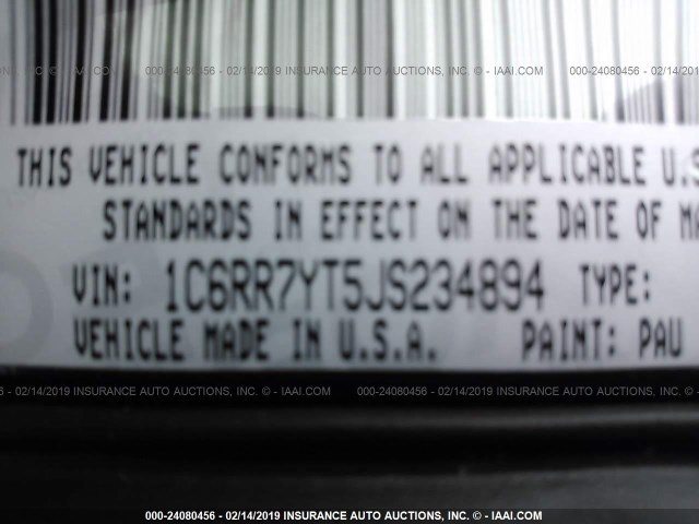 1C6RR7YT5JS234894 - 2018 RAM 1500 REBEL ნაცრისფერი ფოტო 9