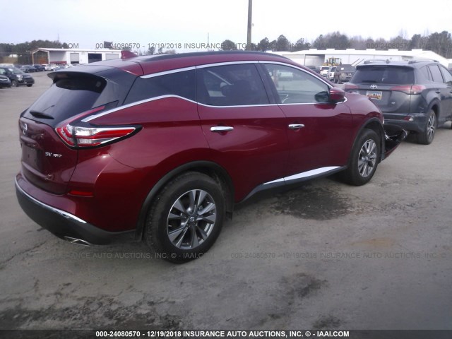 5N1AZ2MH9JN127481 - 2018 NISSAN MURANO S/SL/SV/PLATINUM MAROON photo 4