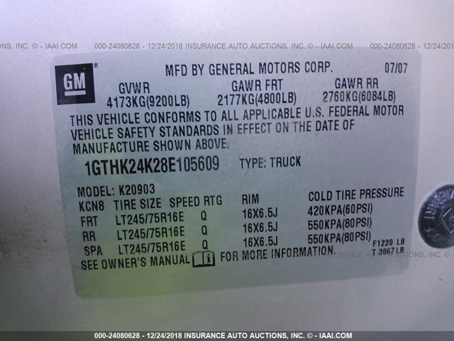 1GTHK24K28E105609 - 2008 GMC SIERRA K2500 HEAVY DUTY SILVER photo 9