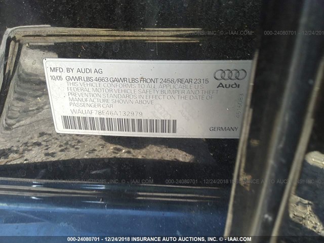 WAUAF78E46A132979 - 2006 AUDI A4 2/TURBO BLACK photo 9