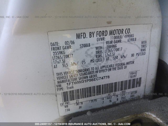 1FTWW31P56EC74778 - 2006 FORD F350 SRW SUPER DUTY Unknown photo 9