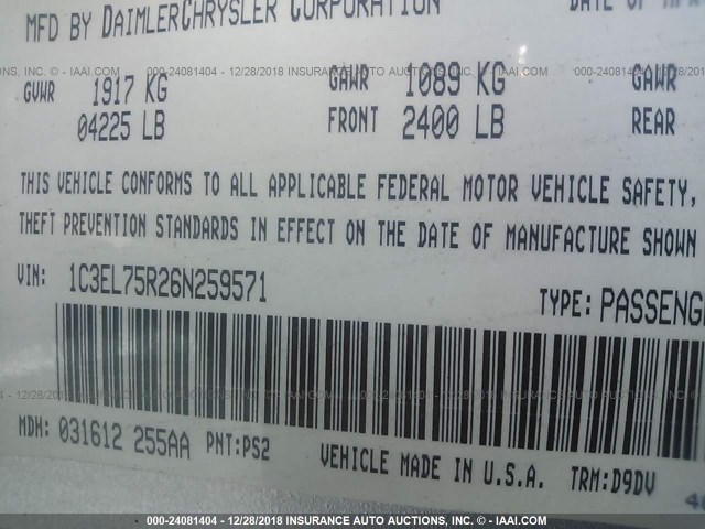 IC3EL75R26N259571 - 2006 CHRYSLER SEBRING GTC SILVER photo 9