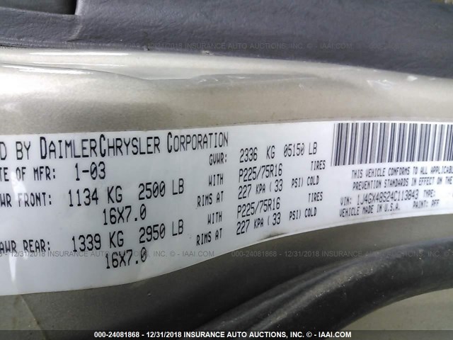 1J4GX48S24C113843 - 2004 JEEP GRAND CHEROKEE LAREDO/COLUMBIA/FREEDOM 银色 照片 9