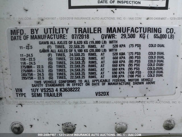 1UYVS2534K3638222 - 2019 UTILITY TRAILER MFG VAN  Unknown photo 9