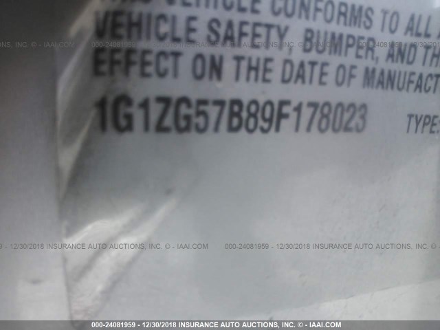 1G1ZG57B89F178023 - 2009 CHEVROLET MALIBU LS 银色 照片 9