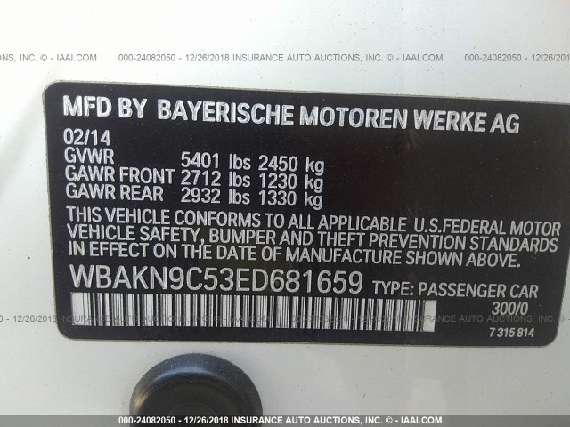 WBAKN9C53ED681659 - 2014 BMW 550 I WHITE photo 9