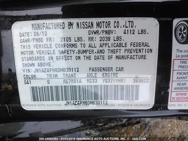 JN1AZ4FH6DM830112 - 2013 NISSAN 370Z TOURING BLACK photo 9