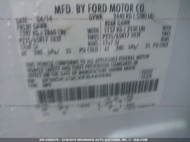 2FMDK3GCXEBA65890 - 2014 FORD EDGE SE WHITE photo 9