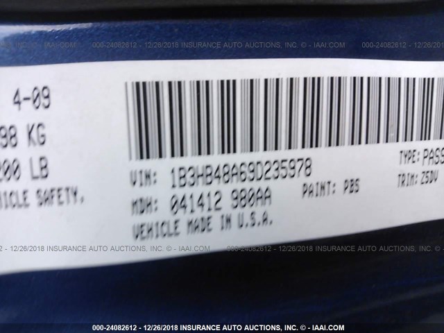 1B3HB48A69D235978 - 2009 DODGE CALIBER SXT BLUE photo 9