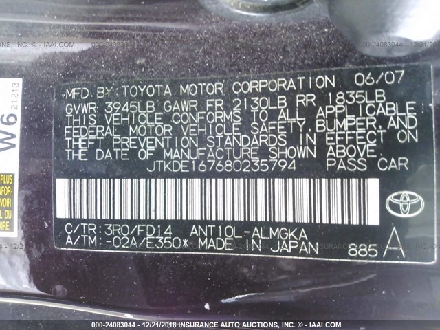 JTKDE167680235794 - 2008 TOYOTA SCION TC Bənövşəyi foto 9