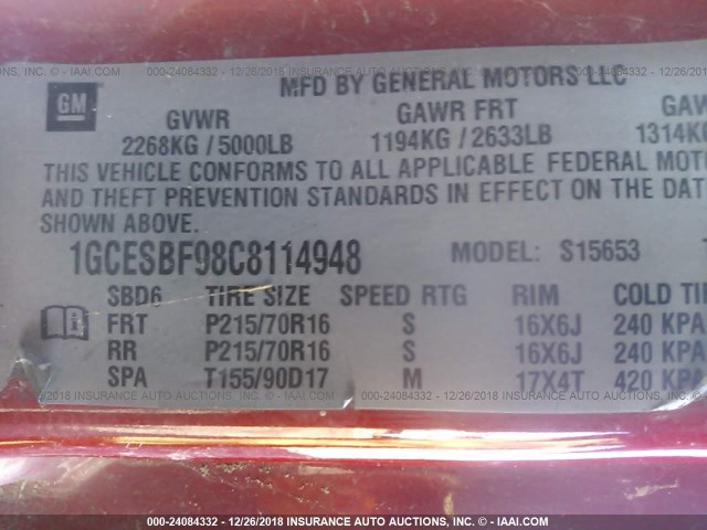 1GCESBF98C8114948 - 2012 CHEVROLET COLORADO RED photo 9