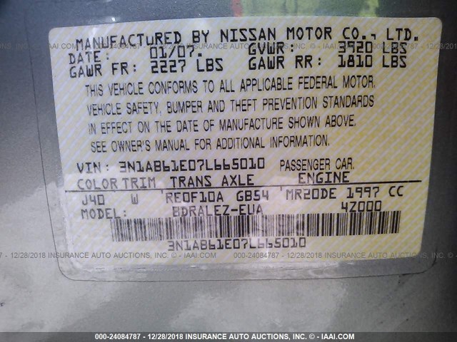 3N1AB61E07L665010 - 2007 NISSAN SENTRA 2.0/2.0S/2.0SL GREEN photo 9