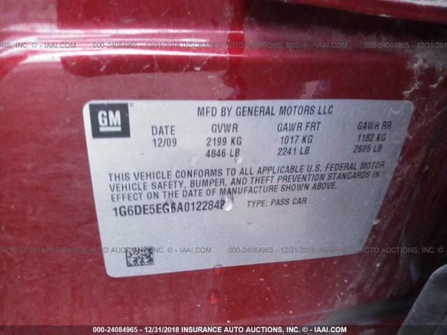 1G6DE5EG6A0122842 - 2010 CADILLAC CTS LUXURY COLLECTION RED photo 9