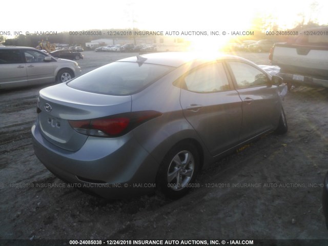 5NPDH4AE0FH597450 - 2015 HYUNDAI ELANTRA SE/SPORT/LIMITED SILVER photo 4