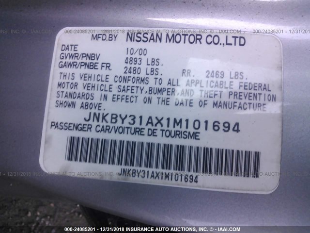 JNKBY31AX1M101694 - 2001 INFINITI Q45 T SILVER photo 9