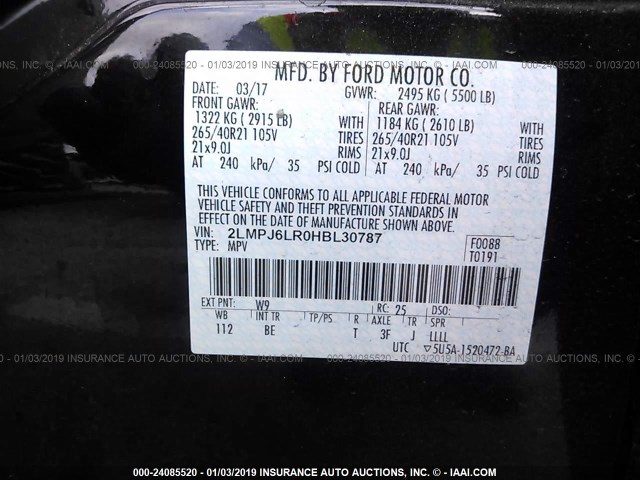 2LMPJ6LR0HBL30787 - 2017 LINCOLN MKX RESERVE BLACK photo 9