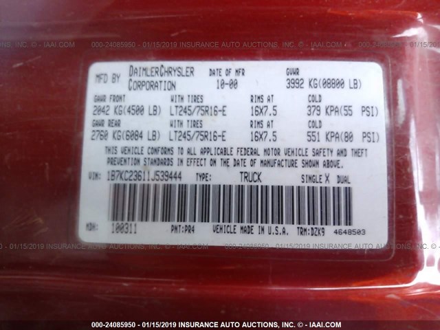 1B7KC23611J539444 - 2001 DODGE RAM 2500 RED photo 9