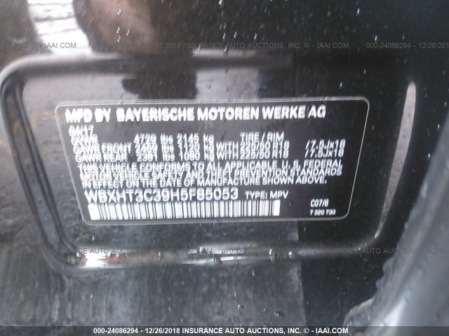 WBXHT3C39H5F85053 - 2017 BMW X1 XDRIVE28I GRAY photo 9