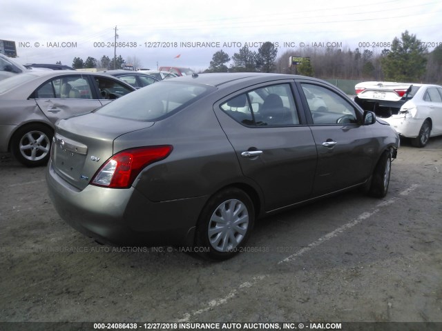 3N1CN7AP6CL864175 - 2012 NISSAN VERSA S/SV/SL ნაცრისფერი ფოტო 4